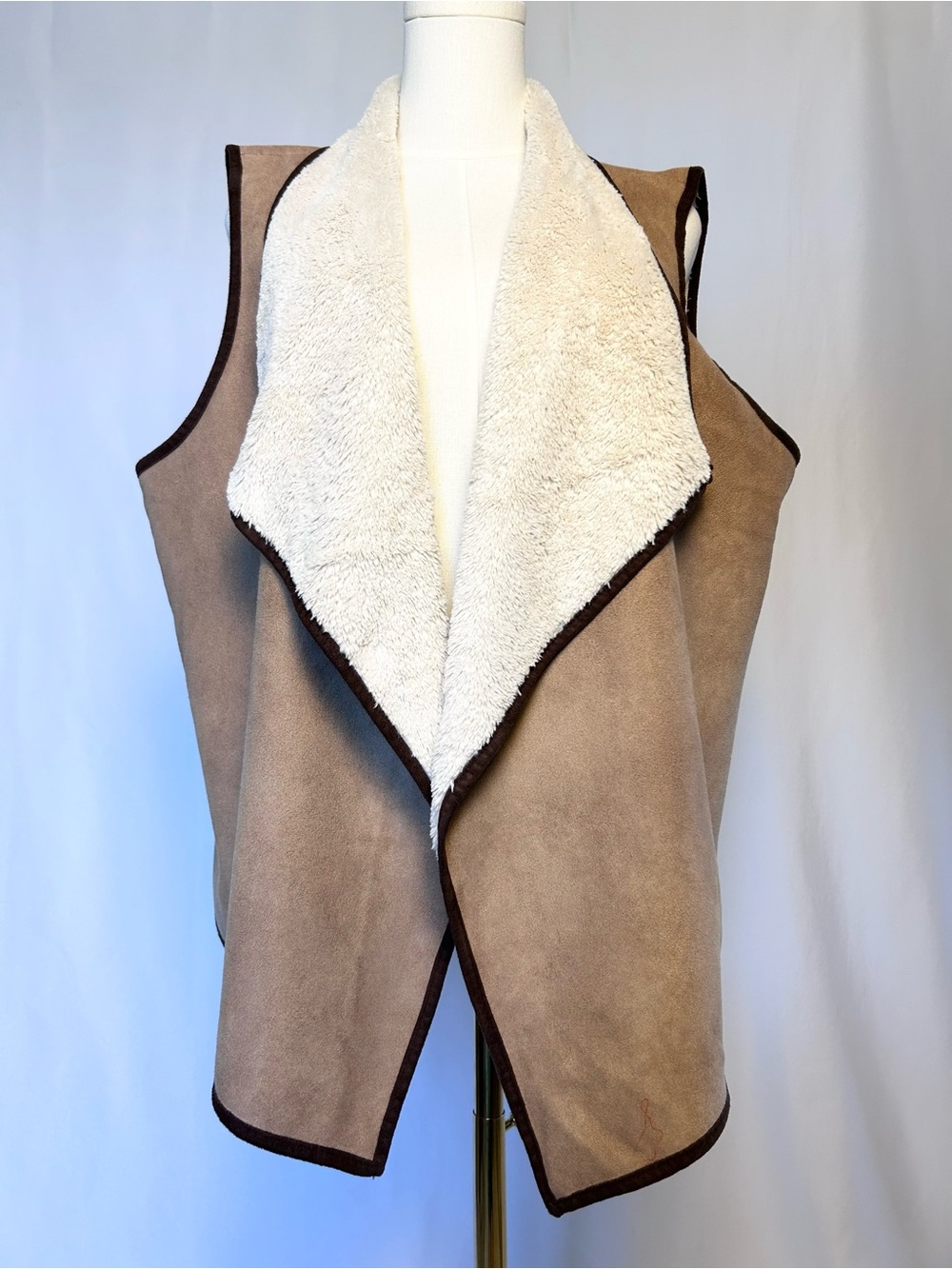 Cripple Creek Faux Suede Shearling Open Front Vest XL Brown Western